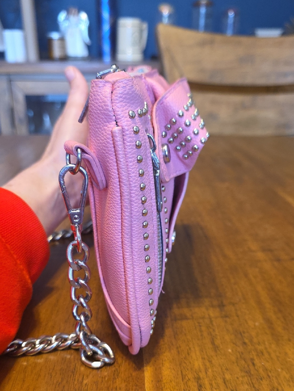 Studded Pink Leather Crossbody Bag - Fashion Statement - Picture 5 of 16